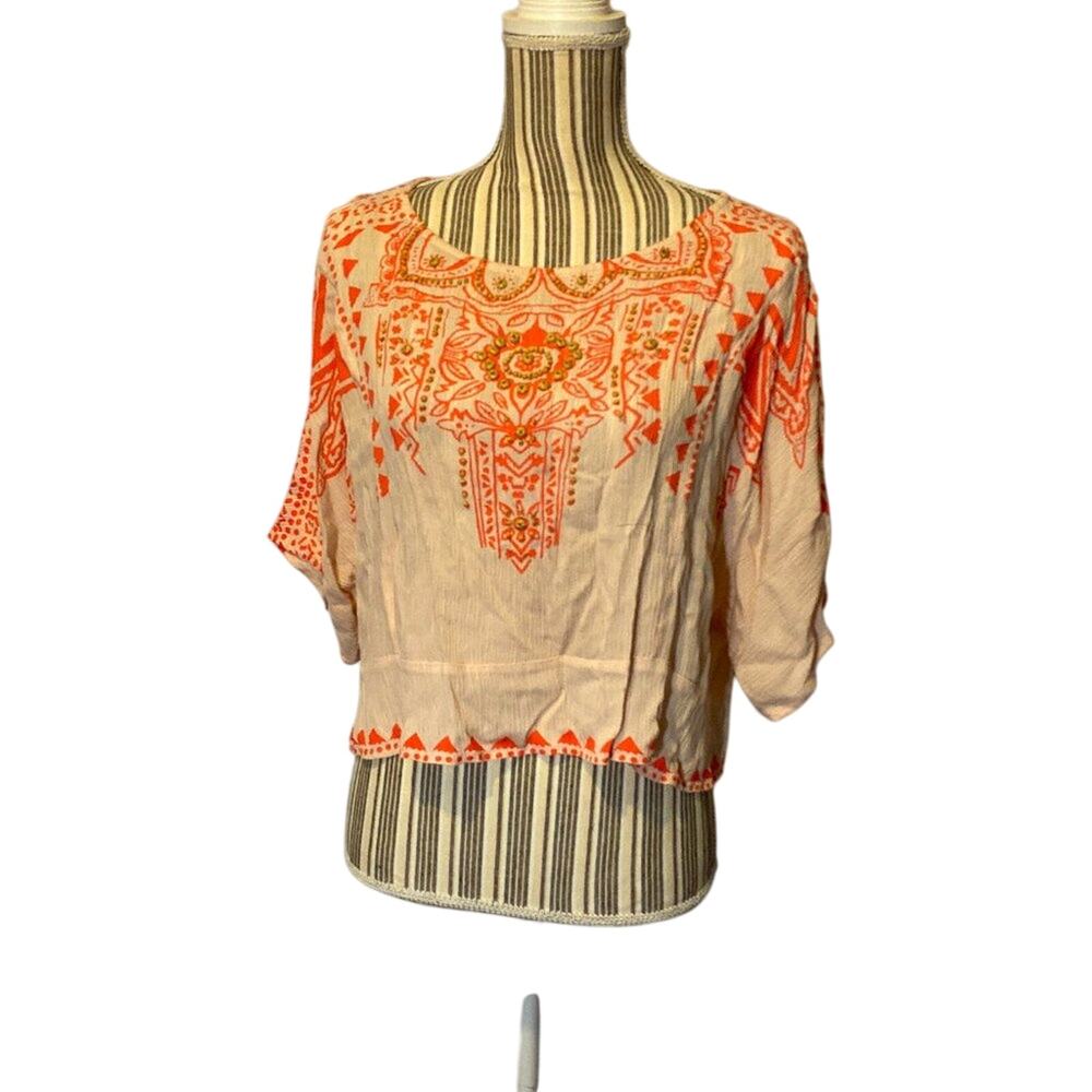 West 36th Corp Peach Coral Beaded Crop Top Keyhole Back Women’s Medium